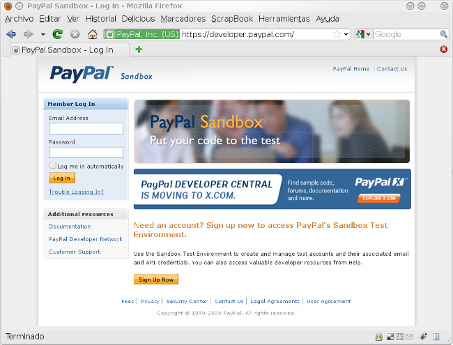 Entorno de pruebas de Paypal